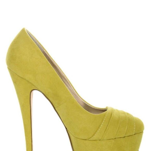 Qupid Penelope 47 Yellow Suede Ruched Platform Pumps. sz 6.5 - Picture 3 of 11